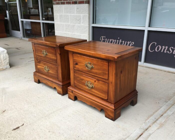 late 20th century pair of lea furniture solid pine nightstands 6836