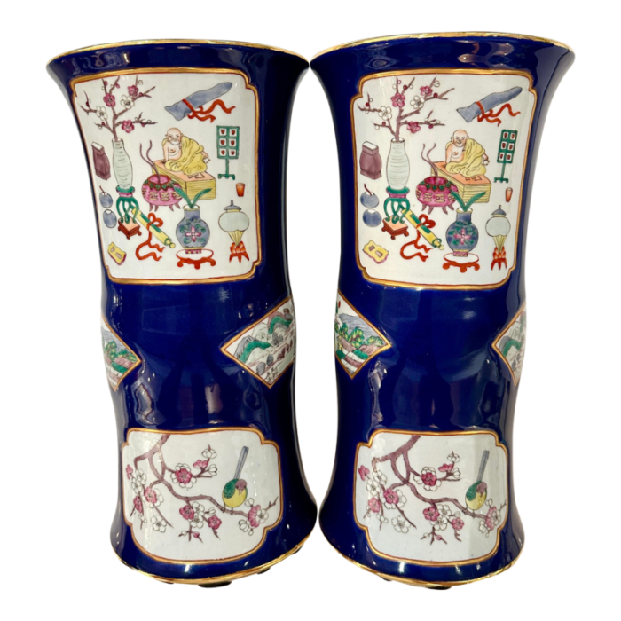 late 20th century qing style chinese famille verte gu form scholar vases a pair 8163