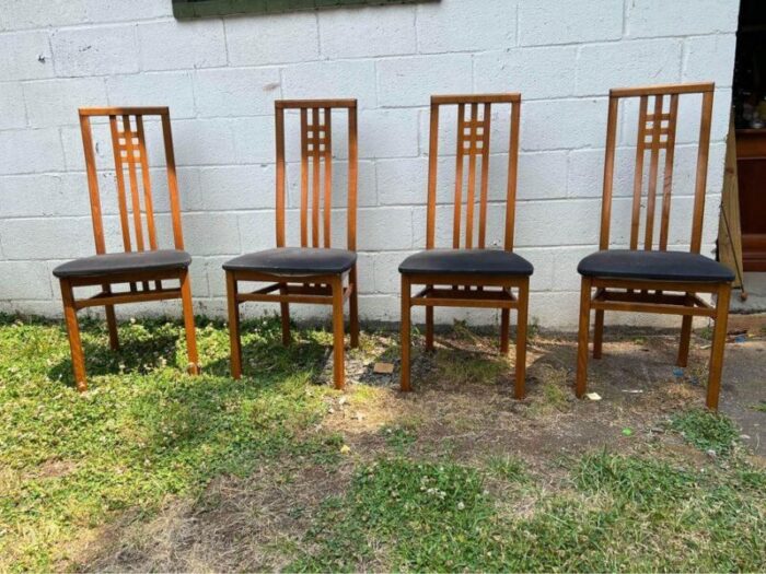 late 20th century set of 4 mid century style teak high back dining chairs made in ims srl italy 1390