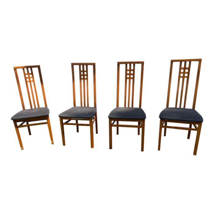 late 20th century set of 4 mid century style teak high back dining chairs made in ims srl italy 5819