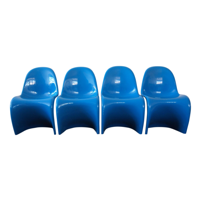 late 20th century set of 4 vitra panton classic s dining chair in blue 0050