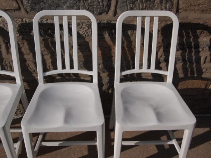 late 20th century set of four 4 emeco 1006 navy chair white aluminum metal side dining mid century modern 8586