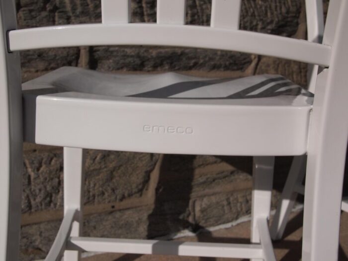 late 20th century set of four 4 emeco 1006 navy chair white aluminum metal side dining mid century modern 9204