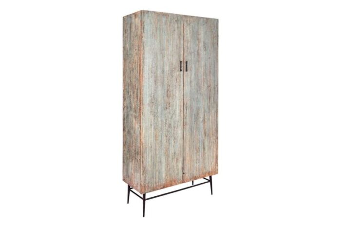 late 20th century two door reeded cabinet in original paint patina 1525