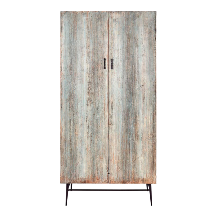 late 20th century two door reeded cabinet in original paint patina 8854