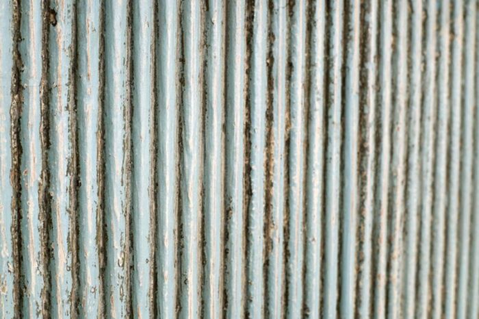 late 20th century two door reeded cabinet in original paint patina 9823