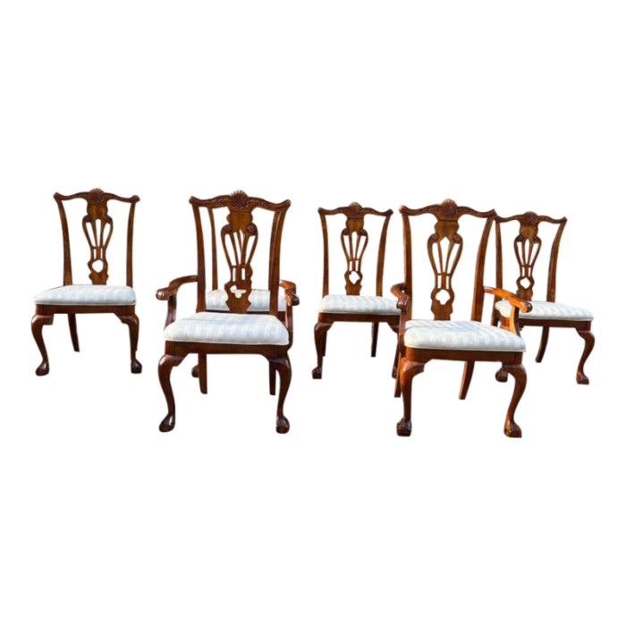 late 20th century universal furniture set of 6 chippendale style cherry dining chairs 3977