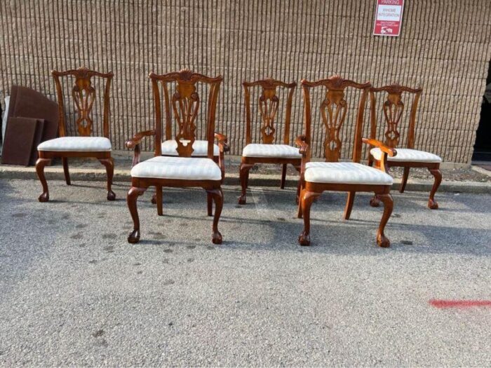 late 20th century universal furniture set of 6 chippendale style cherry dining chairs 6611