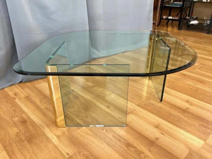 leon rosen for the pace collection brass and glass coffee table 1970s 7493