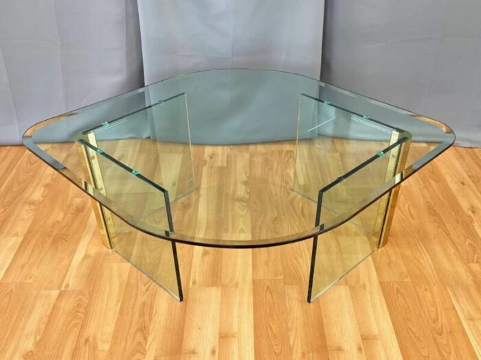 leon rosen for the pace collection brass and glass coffee table 1970s 8797