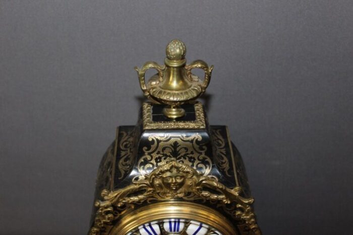 louis xv clock in brown and brass marquetry 1880 14