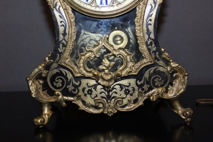 louis xv clock in brown and brass marquetry 1880 7