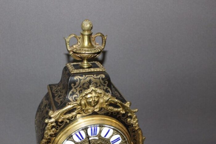 louis xv clock in brown and brass marquetry 1880 8