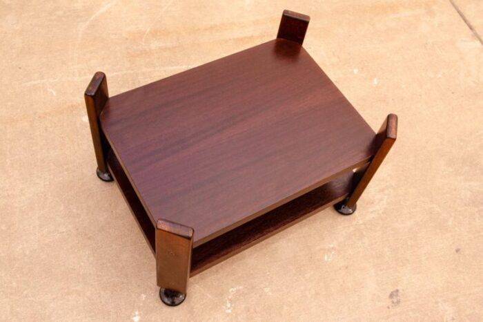 mahogany side table on wheels 1980s 5312