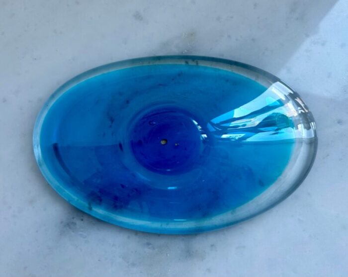 mats jonasson art glass blue bowl sweden 1970s mid century modern 3112