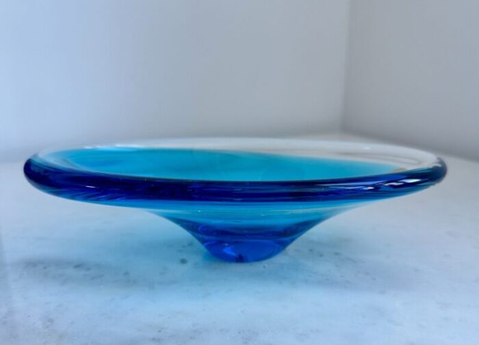 mats jonasson art glass blue bowl sweden 1970s mid century modern 3268