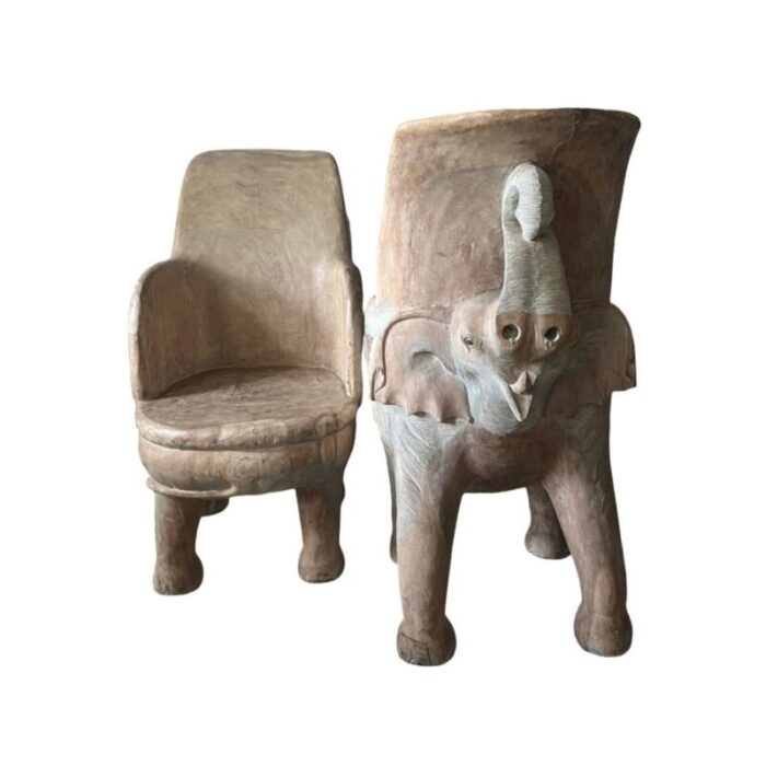 mid 19th century antique hand carved wooden sculptural elephant chairs a pair 2928