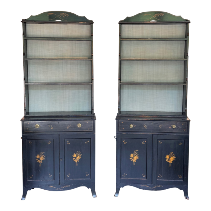 mid 19th century pair of english painted waterfall bookcases 6507