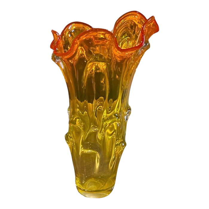 mid 20th century 5 finger amber swung glass vase 6961