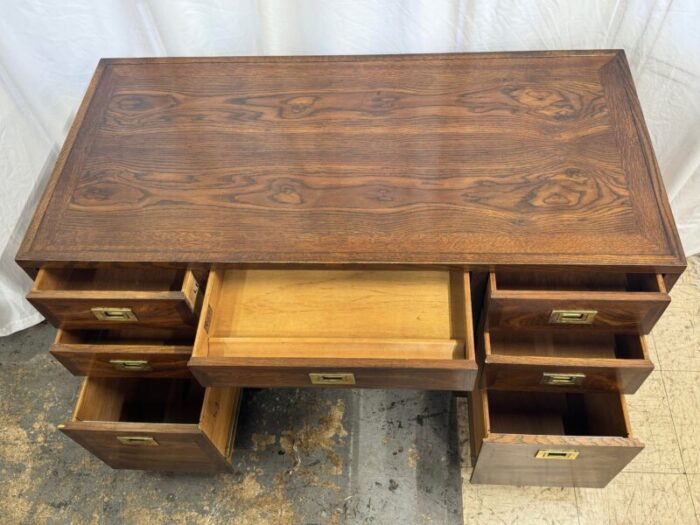 mid 20th century campaign style partner desk by sligh 1917