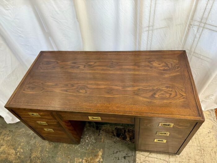 mid 20th century campaign style partner desk by sligh 4021