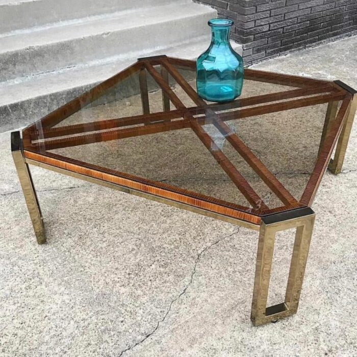 mid 20th century drexel boho brass rattan coffee table 2816