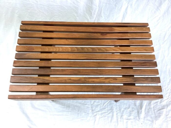 mid 20th century mid century modern slatted coffee table bench 3606