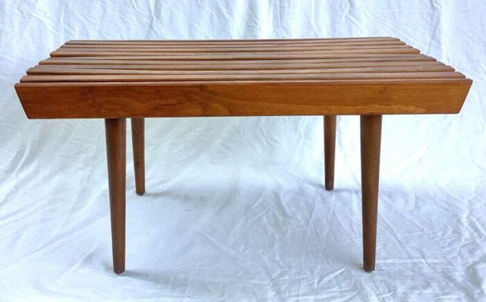 mid 20th century mid century modern slatted coffee table bench 9956