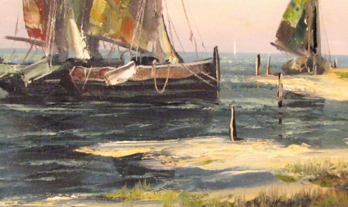 mid 20th century nautical seascape painting framed 3117