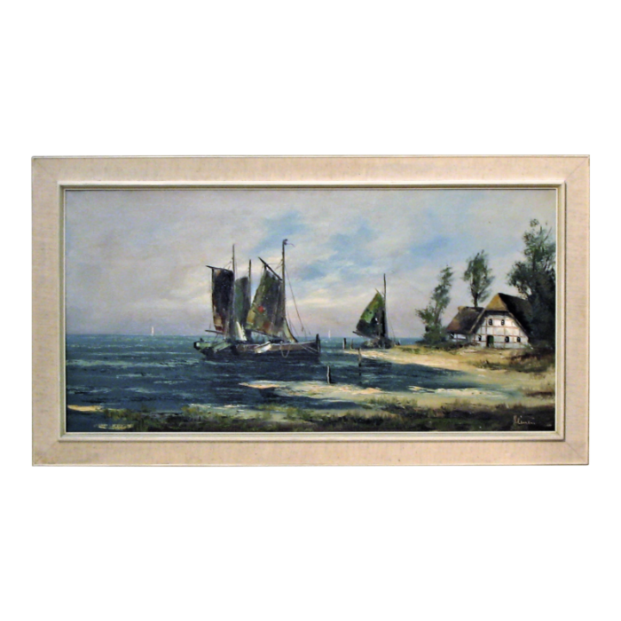 mid 20th century nautical seascape painting framed 6856