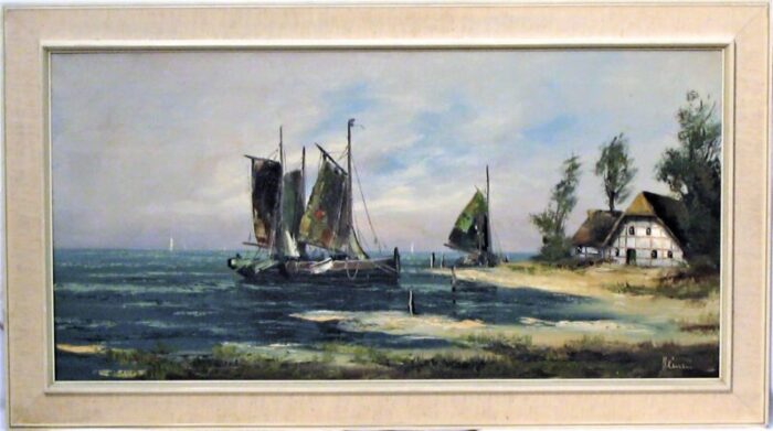 mid 20th century nautical seascape painting framed 9666