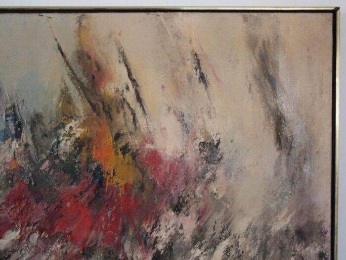 mid 20th century original vintage abstract expressionist impasto textured painting oil on canvas framed 0572