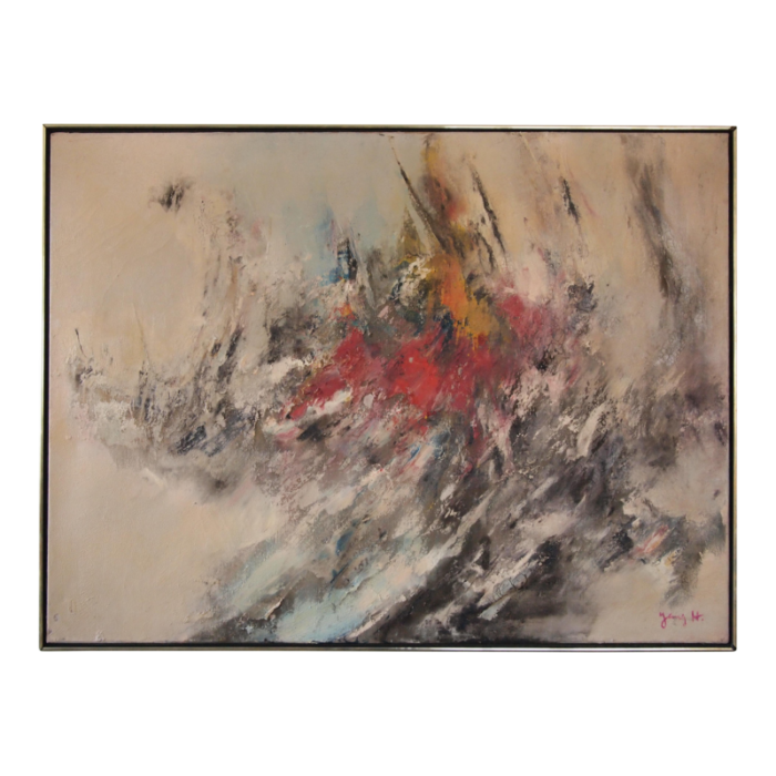 mid 20th century original vintage abstract expressionist impasto textured painting oil on canvas framed 3173