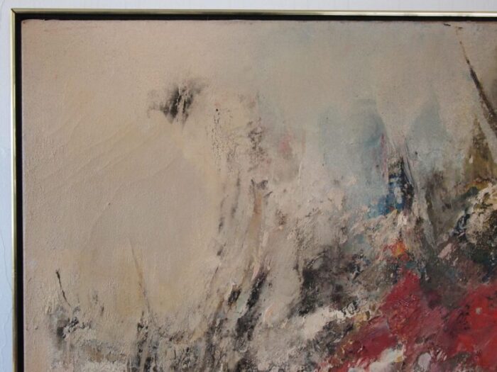 mid 20th century original vintage abstract expressionist impasto textured painting oil on canvas framed 9519