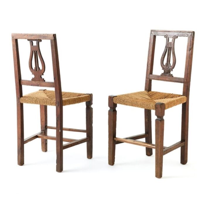 mid 20th century pair of vintage lyre back chairs with rope seats 5191