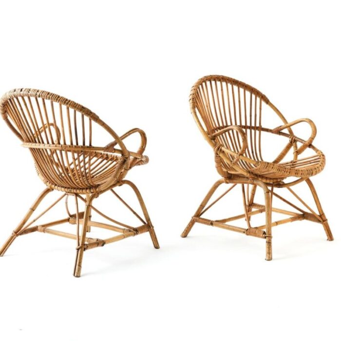 mid 20th century pair of vintage rattan chairs 0033