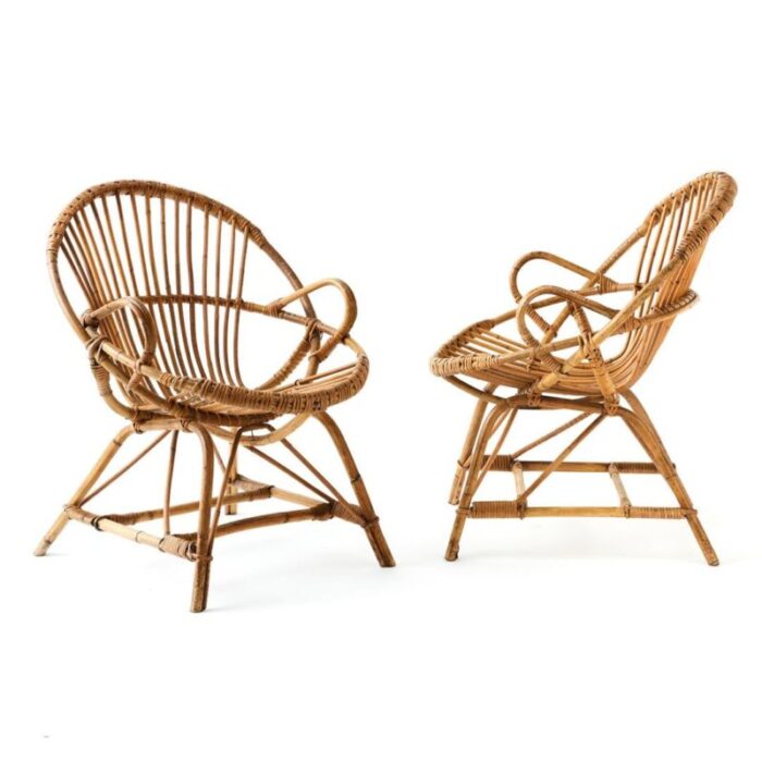 mid 20th century pair of vintage rattan chairs 2218