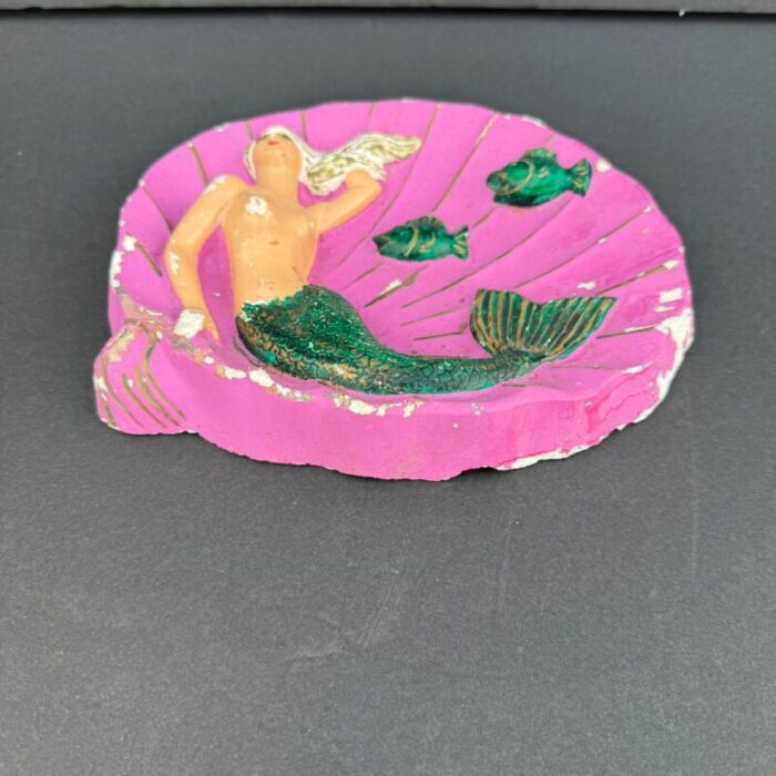 mid 20th century pink mermaid chalkware ashtray or catchall 3051