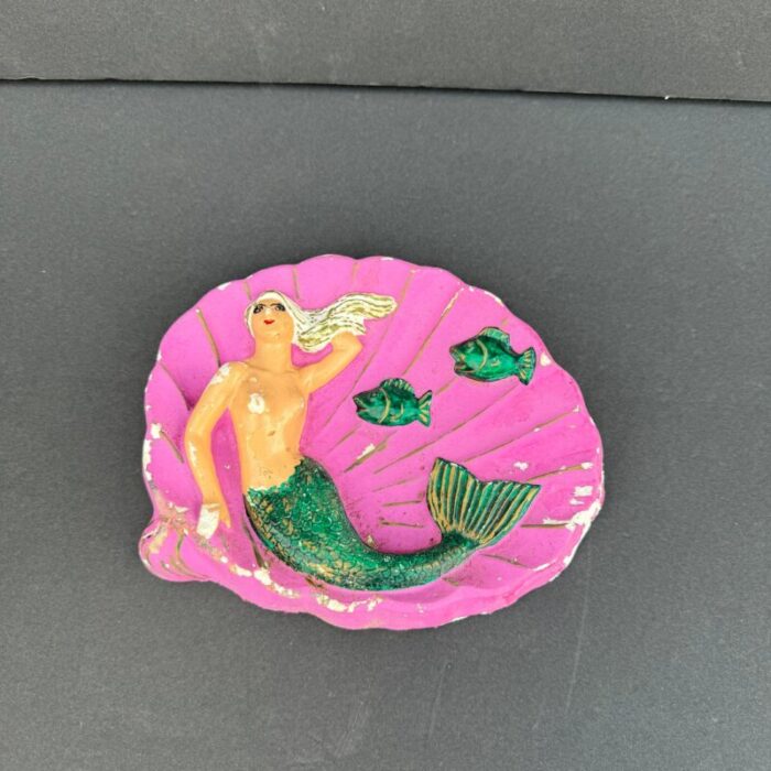 mid 20th century pink mermaid chalkware ashtray or catchall 4109