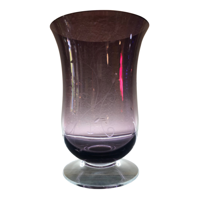 mid 20th century purple amethyst etched vines glass vase 7288