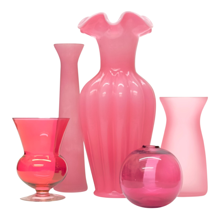 mid 20th century saturated pink glass vase curation group of 5 2833