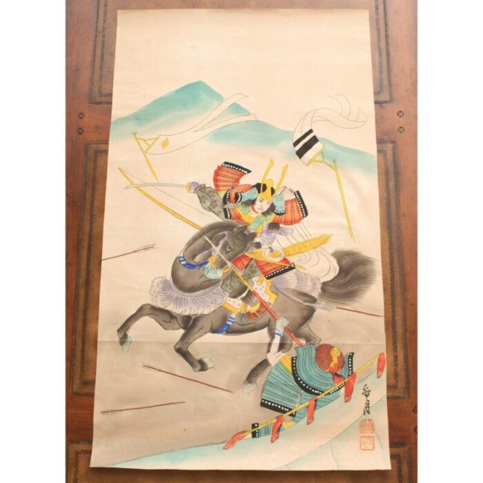 mid 20th century showa era japanese watercolor painting of warrior 1230