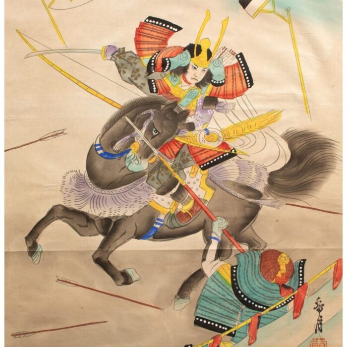 mid 20th century showa era japanese watercolor painting of warrior 4181