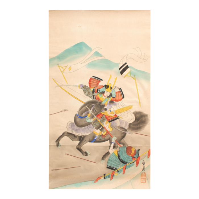 mid 20th century showa era japanese watercolor painting of warrior 4775