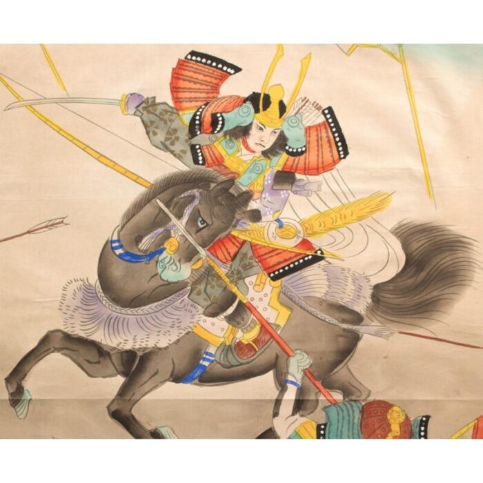 mid 20th century showa era japanese watercolor painting of warrior 4980