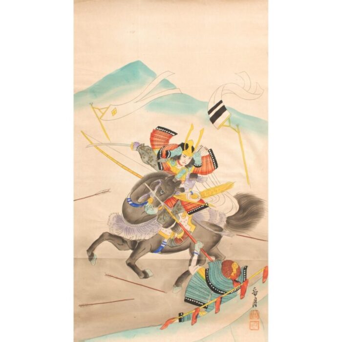 mid 20th century showa era japanese watercolor painting of warrior 5267