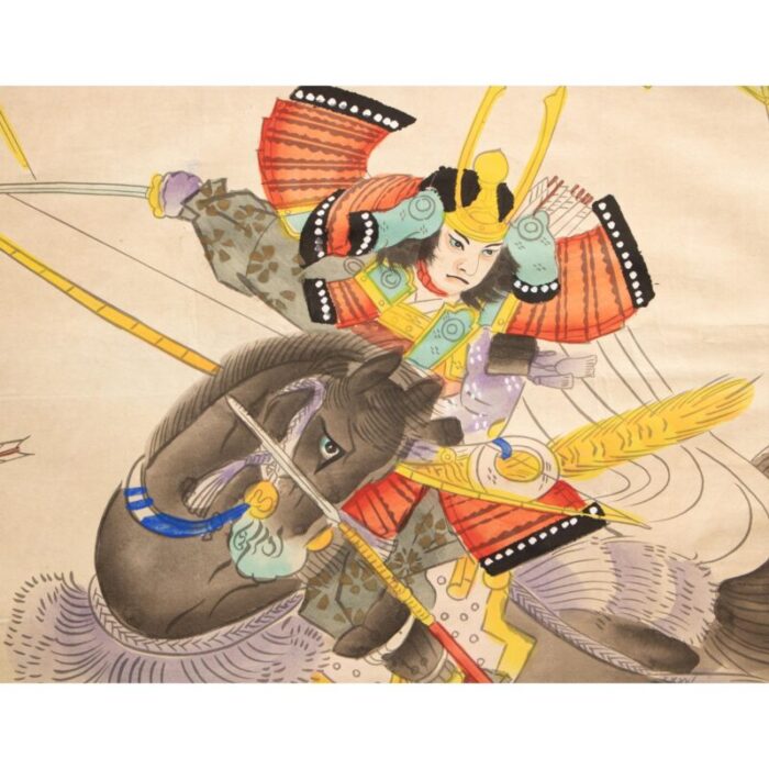 mid 20th century showa era japanese watercolor painting of warrior 8384