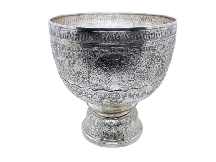 mid 20th century thai ritual songkran or set khaan sterling silver bowl with pedestal 9543