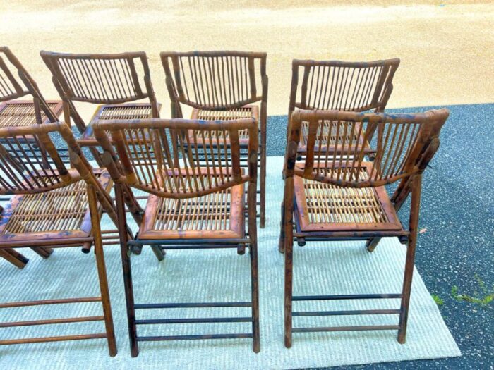 mid 20th century vintage burnt bamboo tortoise folding chairs a set of 8 1936