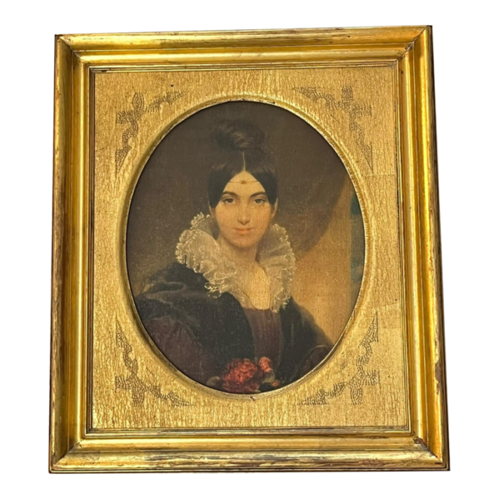 mid 20th century vintage italian hollywood regency giltwood framed print of a woman 6378